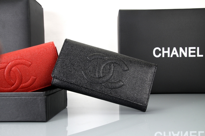 Replica Chanel Black Leather CC Logo Bi-Fold Wallets 3662